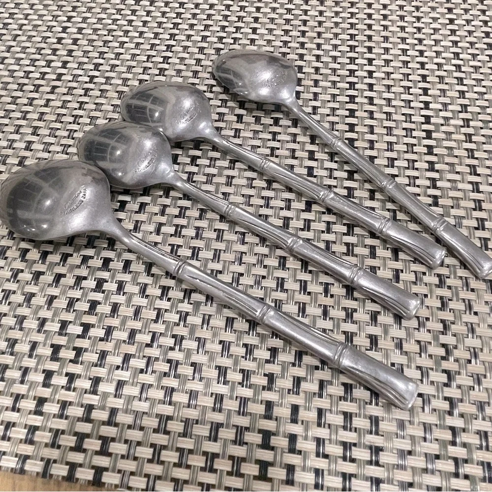 vintage Cosmos Stainless Japan bamboo 4 spoons